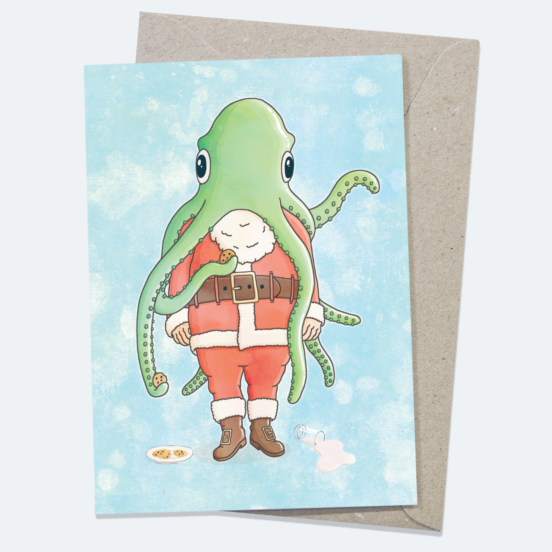 Octopus Santa - Greeting Card