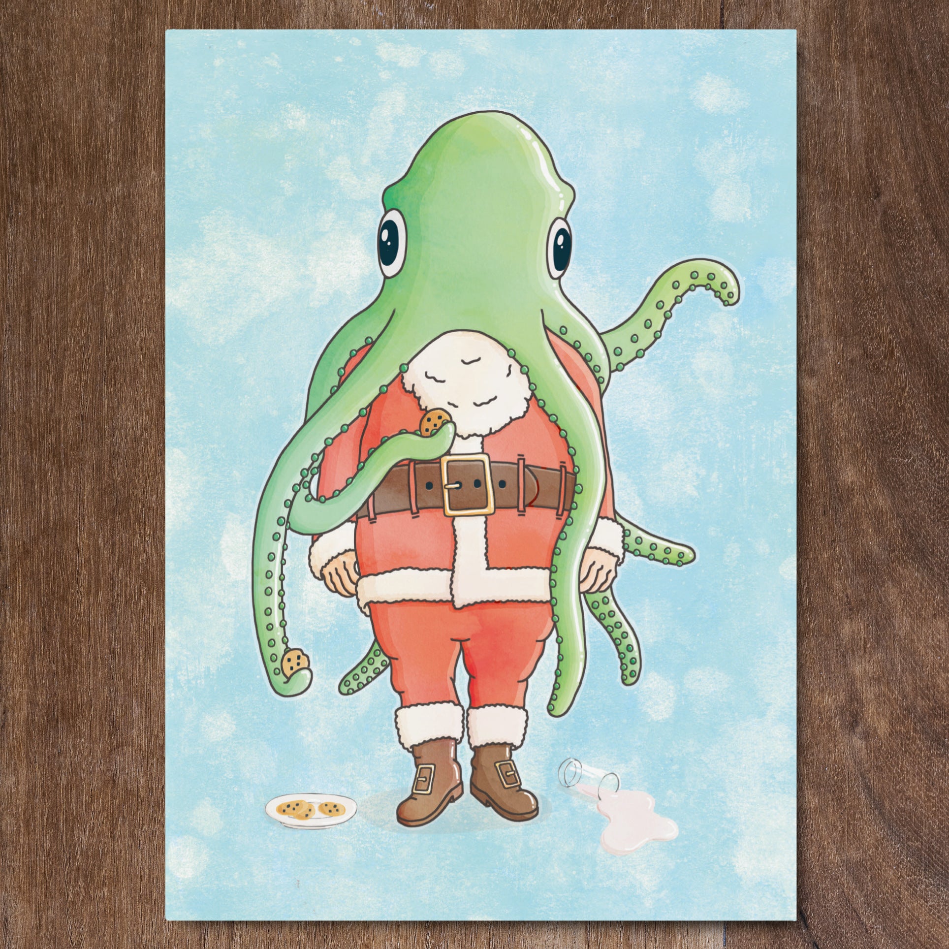 Octopus Santa - Greeting Card